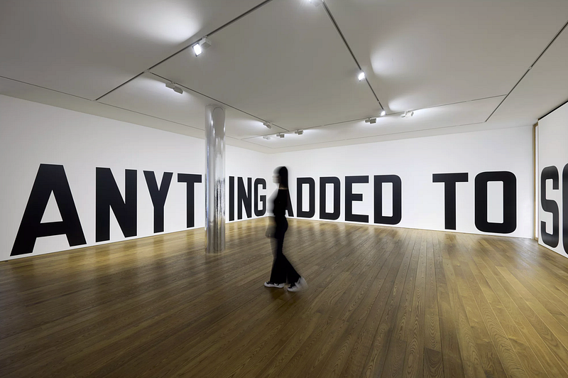 Installation view of ANYTHING ADDED TO SOMETHING by Lawrence Weiner Lawrence Weiner, ANYTHING ADDED TO SOMETHING, 2009, Language + the materials referred to, Dimensions variable